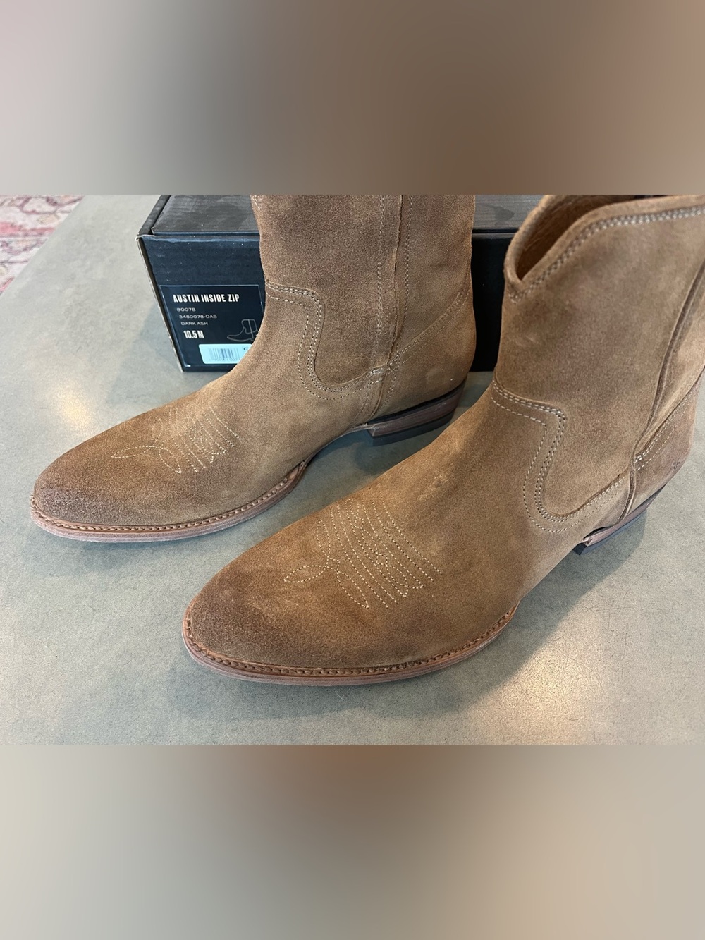 FRYE - Austin Inside Zip Suede Western Boots - Dark Ash Brown - Men’s Size 10.5